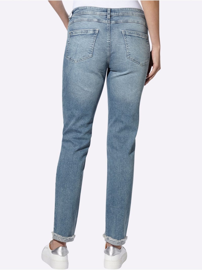 Jean style boyfriend - Taille standard - helline Bleu Blanc - Kiabi