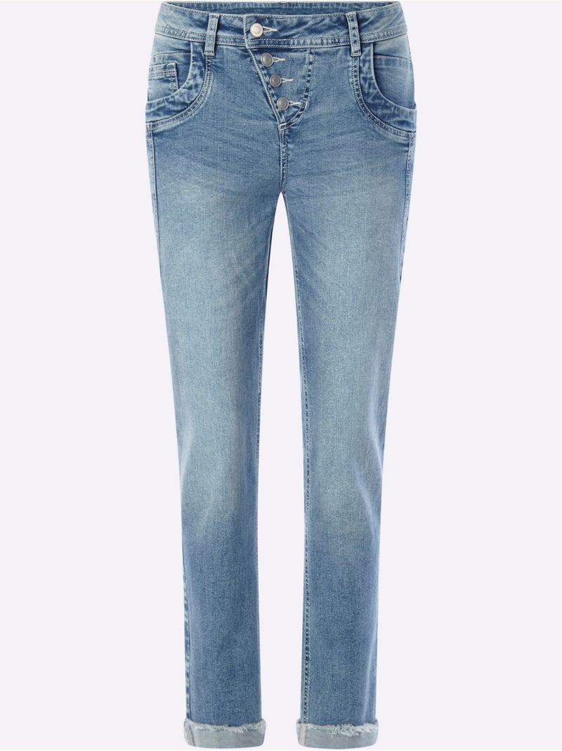 Jean style boyfriend - Taille standard - helline Bleu Blanc - Kiabi