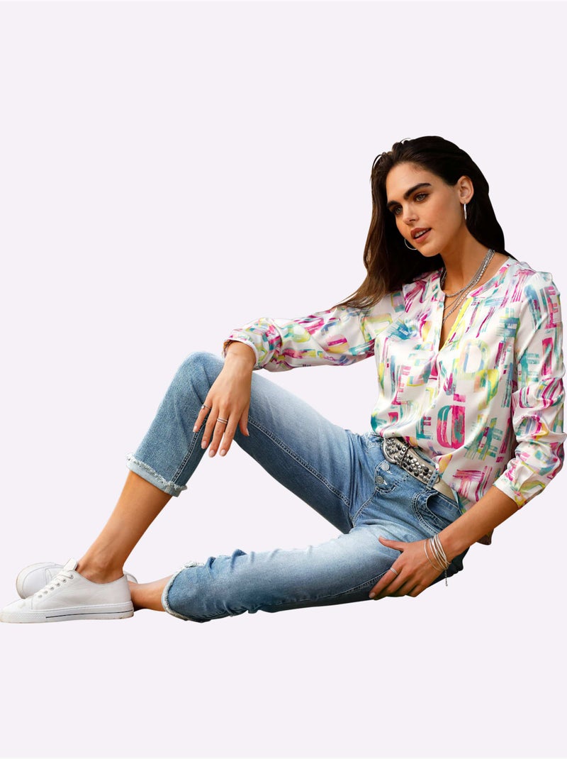 Jean style boyfriend - Taille standard - helline Bleu Blanc - Kiabi