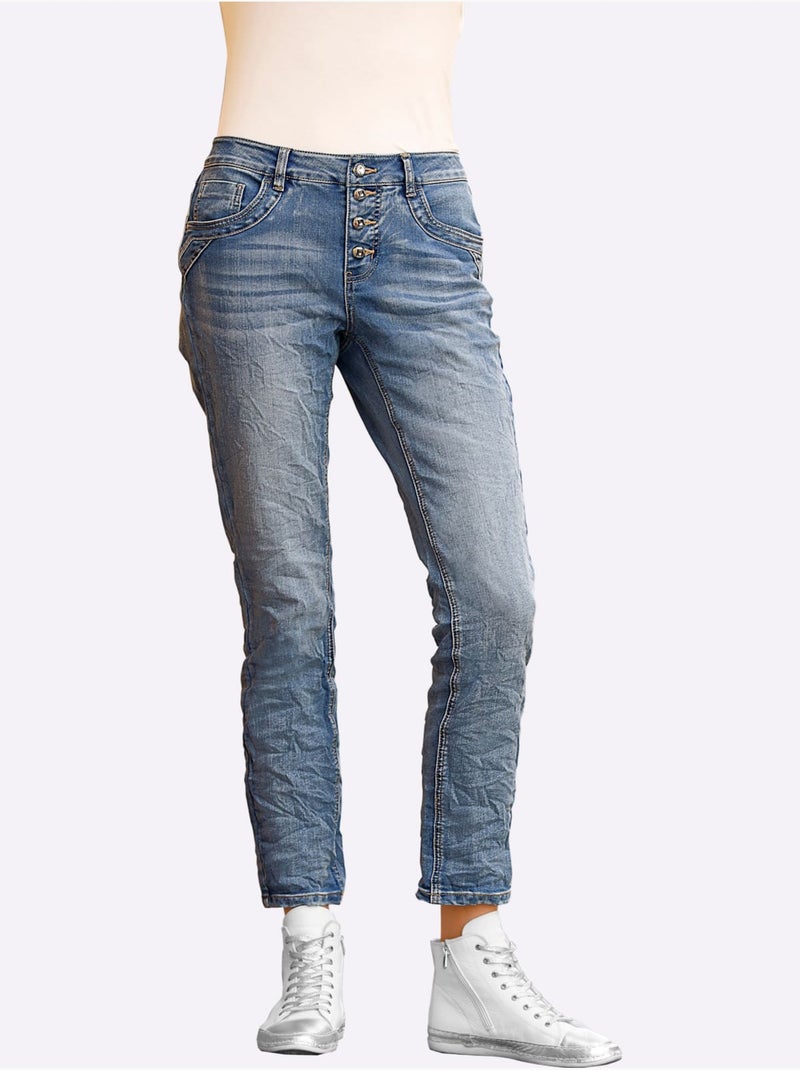 Jean style boyfriend - taille standard - helline Bleu Blanc - Kiabi