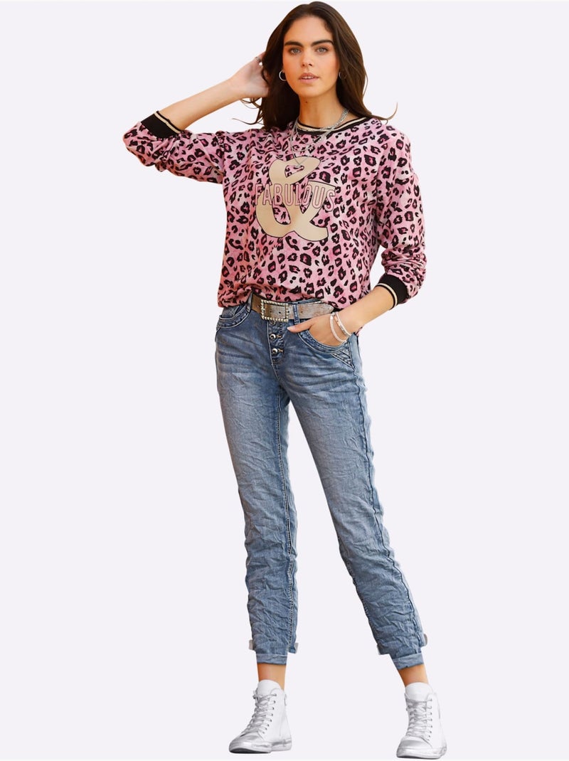 Jean style boyfriend - taille standard - helline Bleu Blanc - Kiabi