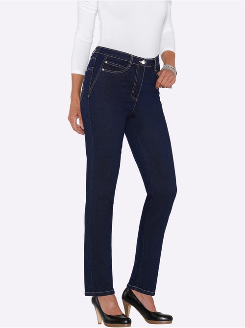 Jean taille haute à coutures contrastantes et empiècements latéraux - taille courte - moda vilona - Kiabi Jean taille haute à coutures contrastantes et empiècements latéraux - taille courte - moda vilona - Kiabi
