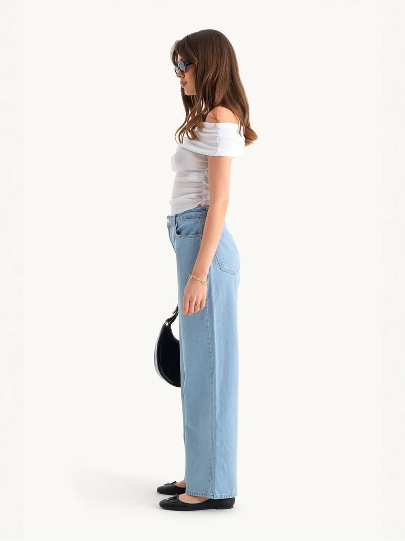 Jean taille haute à jambes larges Bleu clair - Kiabi