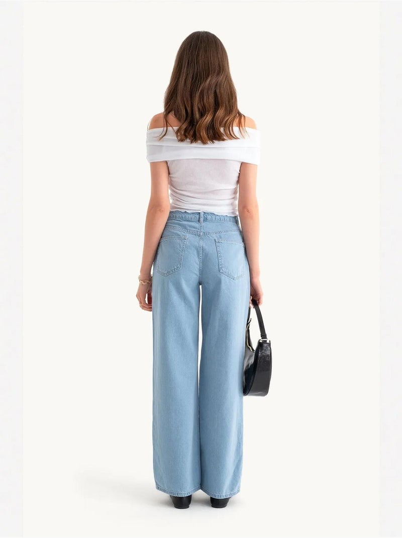 Jean taille haute à jambes larges Bleu clair - Kiabi