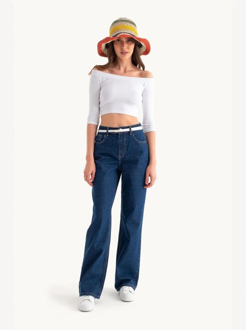 Jean taille haute à jambes larges - Kiabi Jean taille haute à jambes larges - Kiabi
