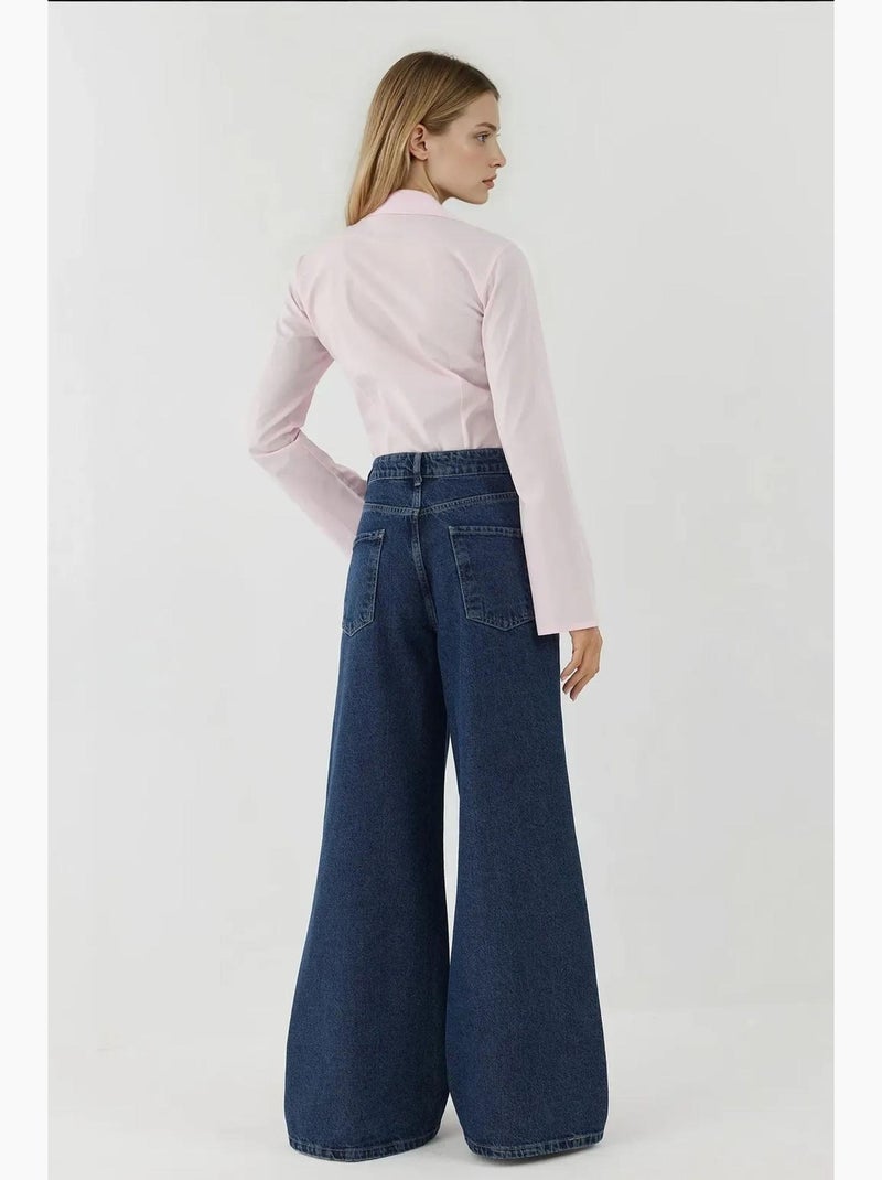 Jean taille haute à jambes larges hiccup Bleu - Kiabi