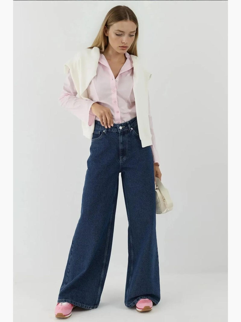 Jean taille haute à jambes larges hiccup Bleu - Kiabi