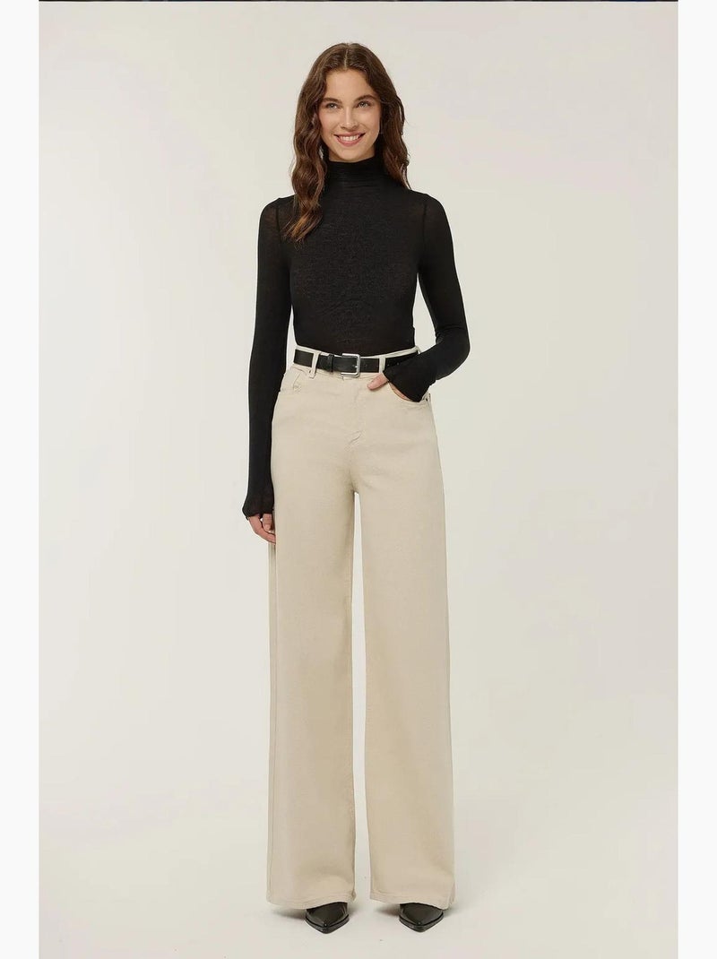Jean taille haute à jambes larges hiccup Crème - Kiabi