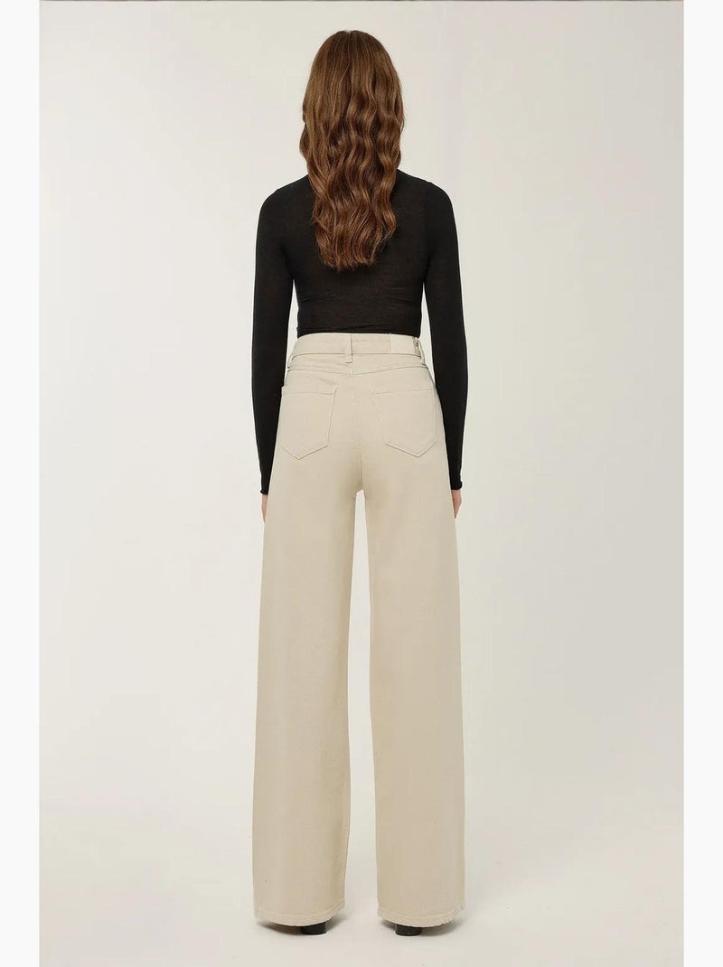 Jean taille haute à jambes larges hiccup Crème - Kiabi