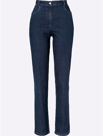 Jean femme taille haute avec ceinture élastique et poches devant - Taille extra courte - Moda Vilona