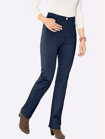Jean femme taille haute avec ceinture élastique et fentes chevilles - Taille standard - Moda Vilona