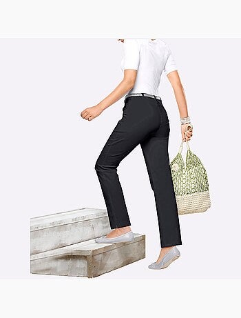 Jean femme taille haute avec ceinture élastique et poches - Taille courte - Moda Vilona