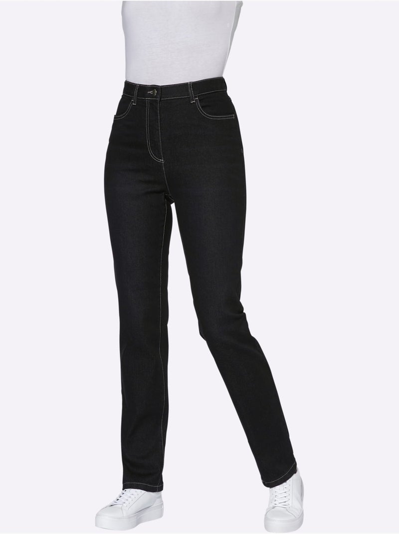 Jean taille haute avec ceinture élastique et poches pratiques - Taille standard - Moda Vilona Noir - Kiabi