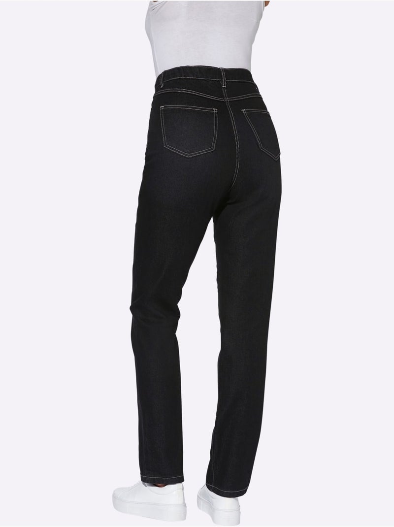 Jean taille haute avec ceinture élastique et poches pratiques - Taille standard - Moda Vilona Noir - Kiabi