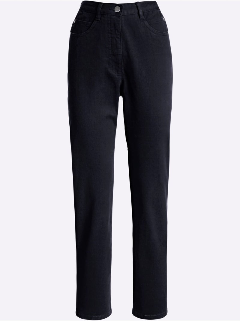 Jean taille haute avec coutures contrastantes et poches arrondies - taille courte - moda vilona Noir - Kiabi