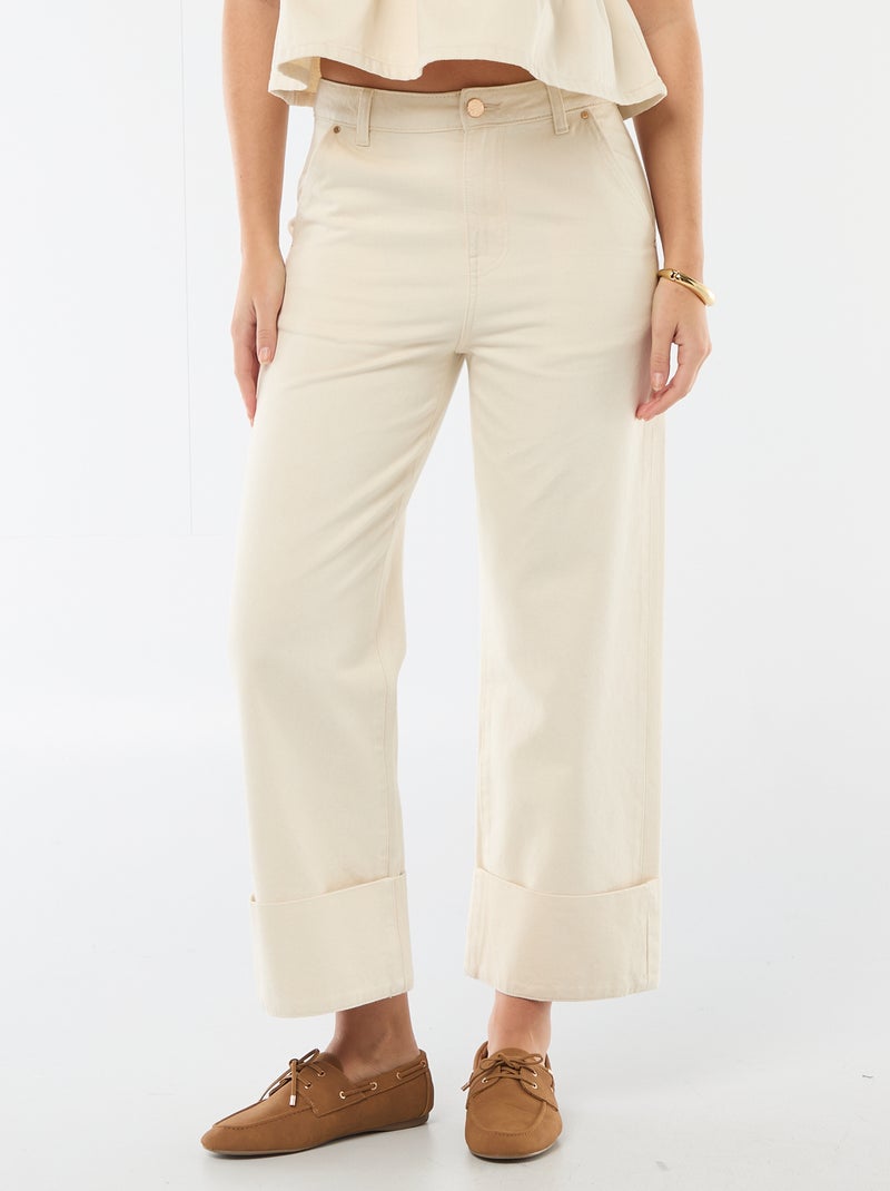 Jean taille haute avec revers en bas Beige - Kiabi