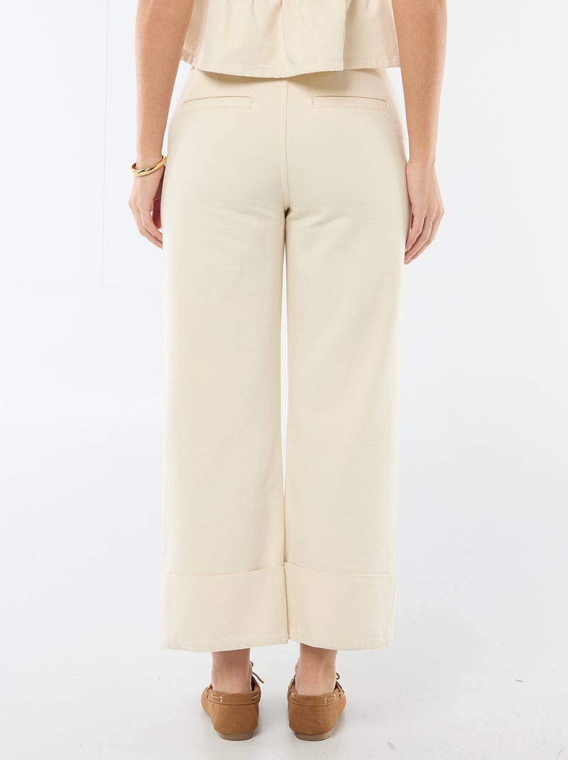 Jean taille haute avec revers en bas Beige - Kiabi