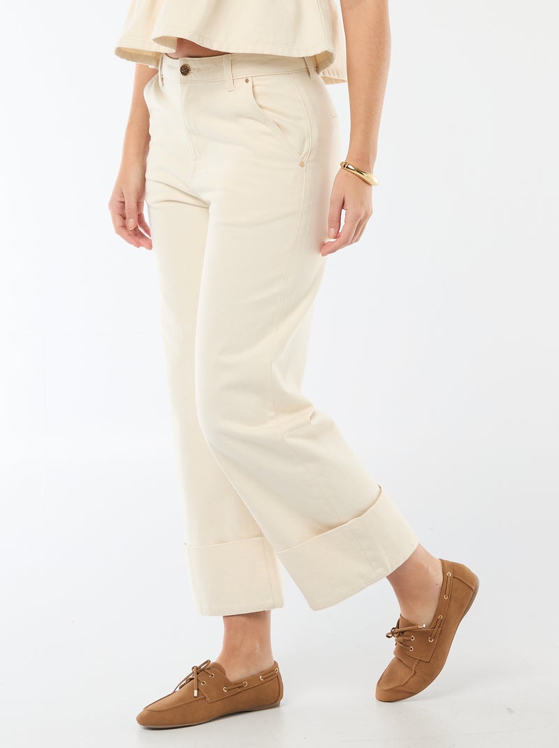 Jean taille haute avec revers en bas Beige - Kiabi