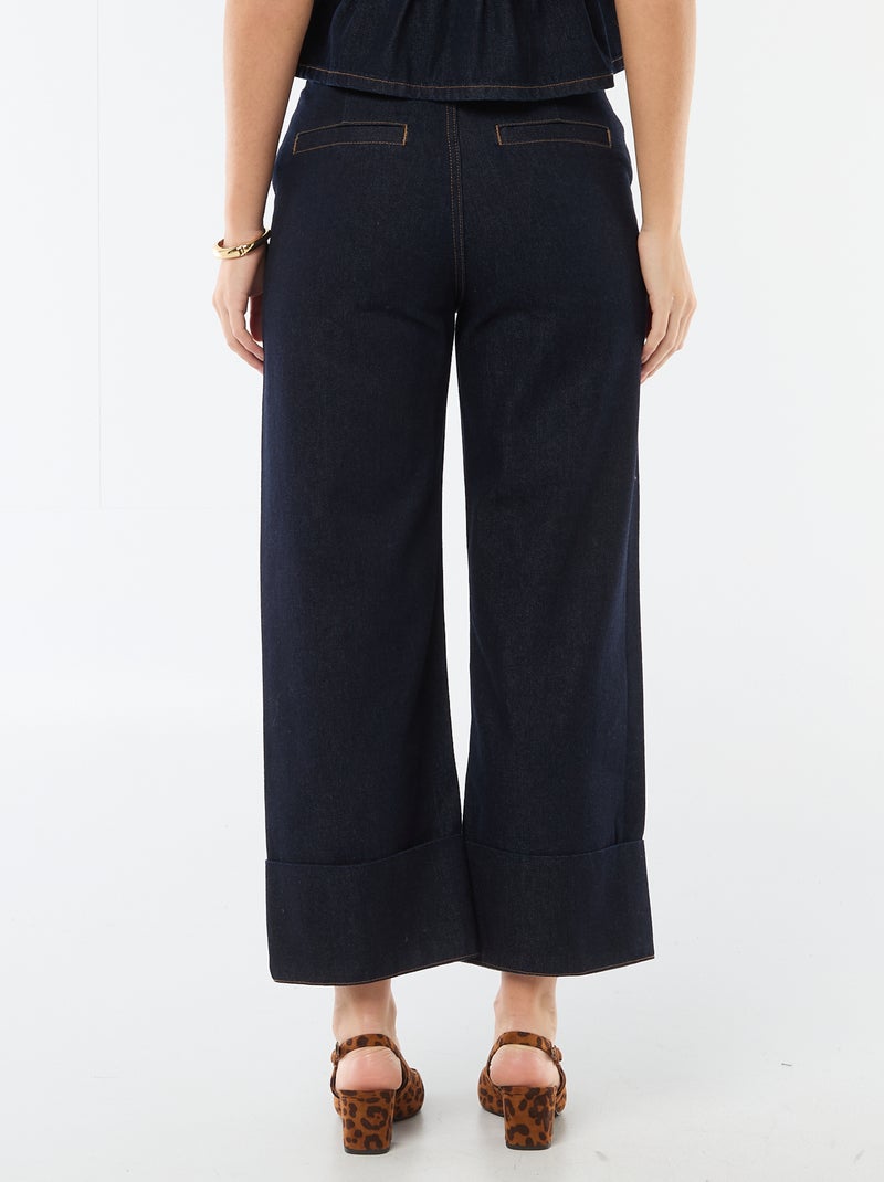 Jean taille haute avec revers en bas Bleu - Kiabi