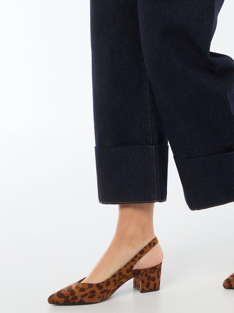 Jean taille haute avec revers en bas Bleu - Kiabi