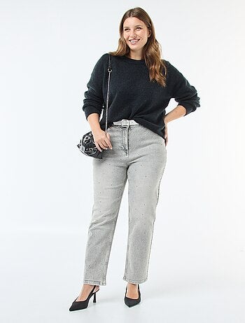 Jean taille haute avec strass