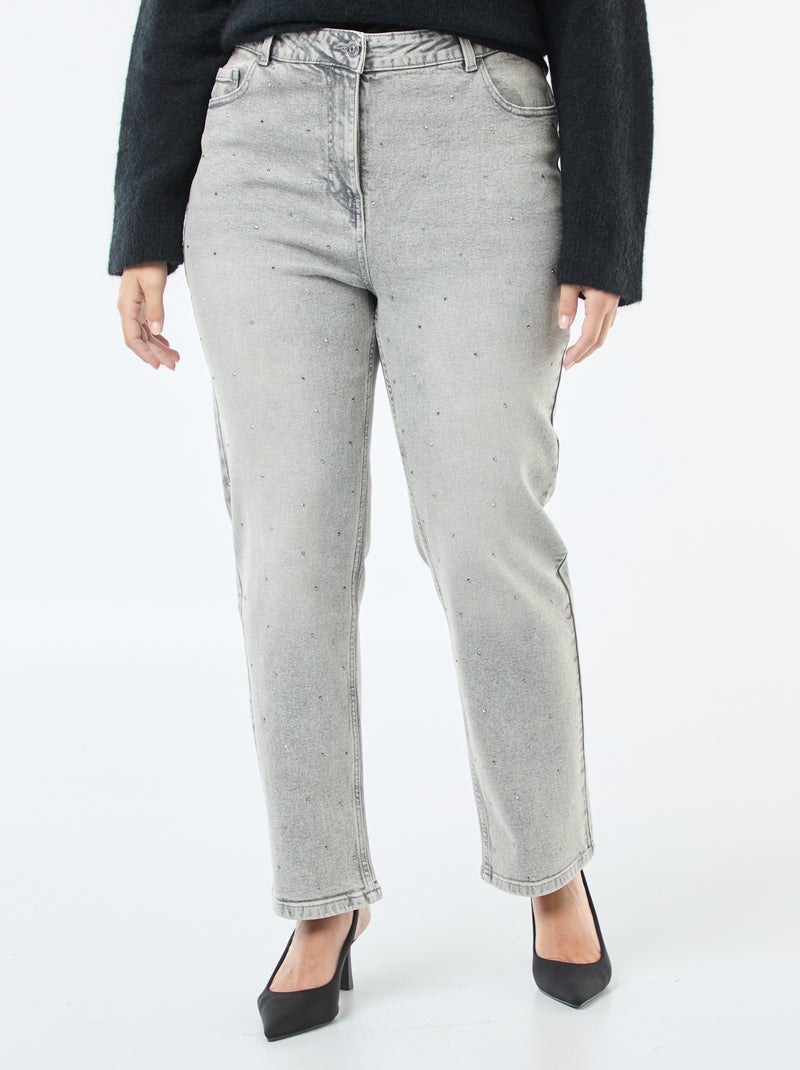 Jean taille haute avec strass Gris - Kiabi