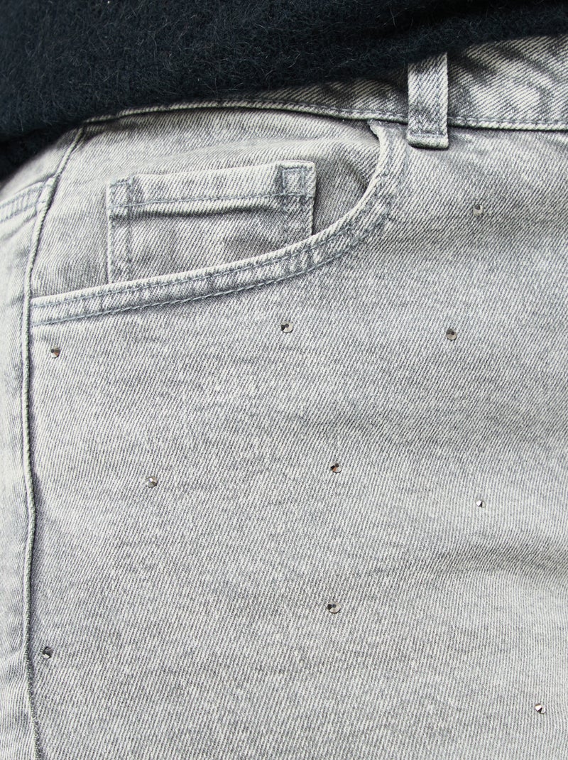 Jean taille haute avec strass Gris - Kiabi