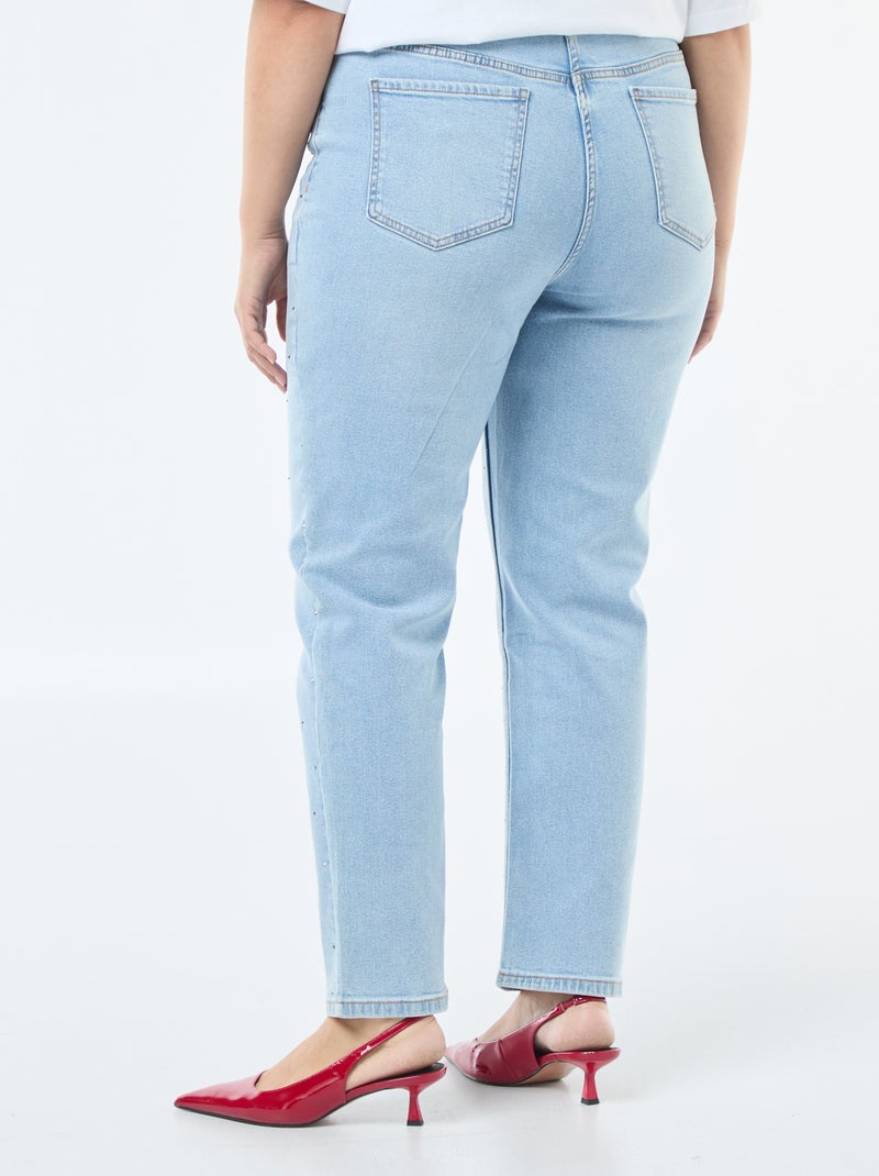 Jean taille haute avec strass Triple stone - Kiabi