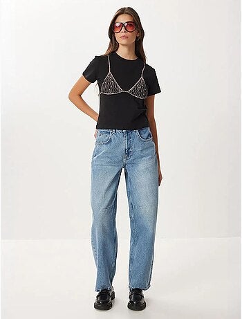 Jean taille haute coupe ballon avec revers istanbul