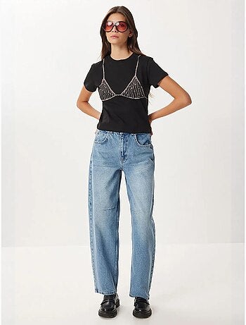 Jean taille haute coupe ballon avec revers istanbul