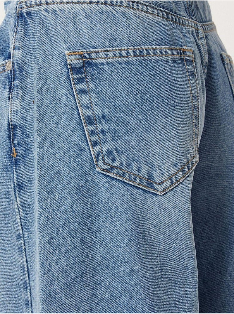 Jean taille haute coupe ballon avec revers istanbul Bleu clair - Kiabi