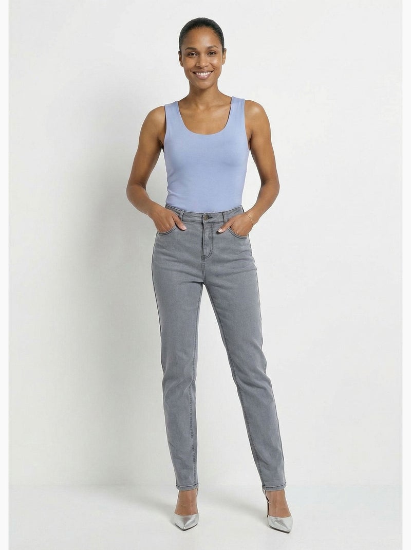 Jean taille haute coupe droite - Afibel Gris - Kiabi