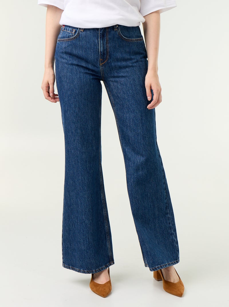 Jean taille haute coupe flare avec broderies 'cœurs' Bleu - Kiabi