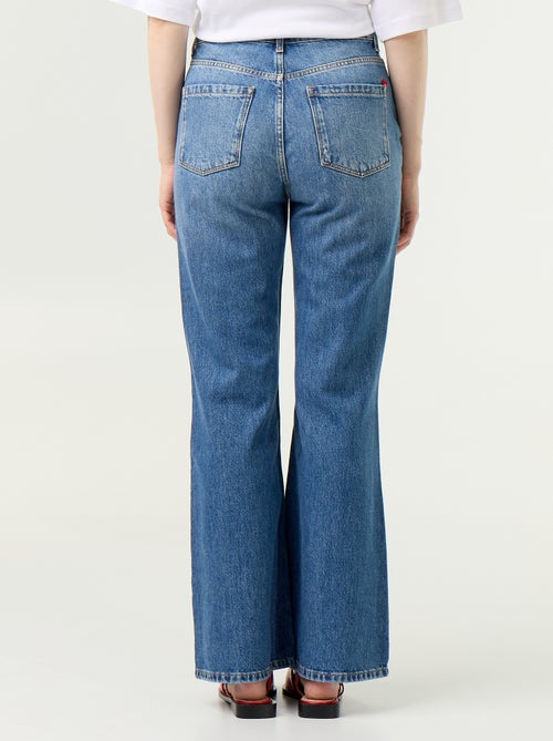 Jean taille haute coupe flare avec broderies 'cœurs' - Kiabi