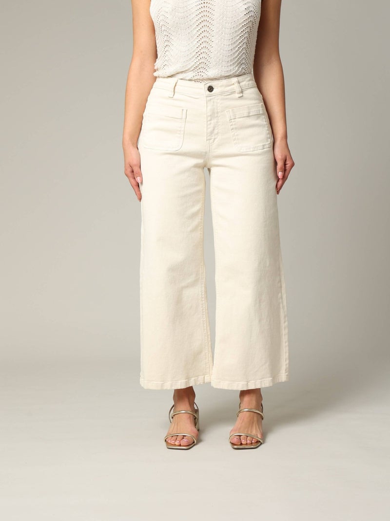 Jean taille haute coupe large en denim noir 'Deeluxe' Blanc - Kiabi