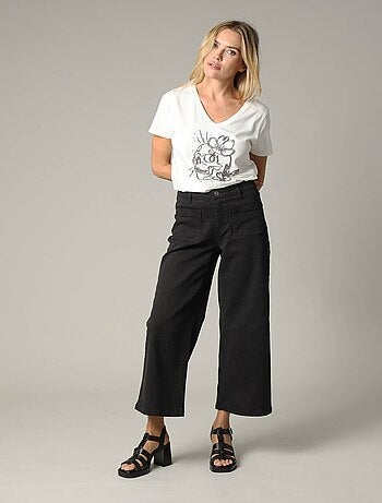 Jean taille haute coupe large en denim noir 'Deeluxe'