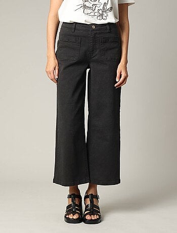 Jean taille haute coupe large en denim noir 'Deeluxe'