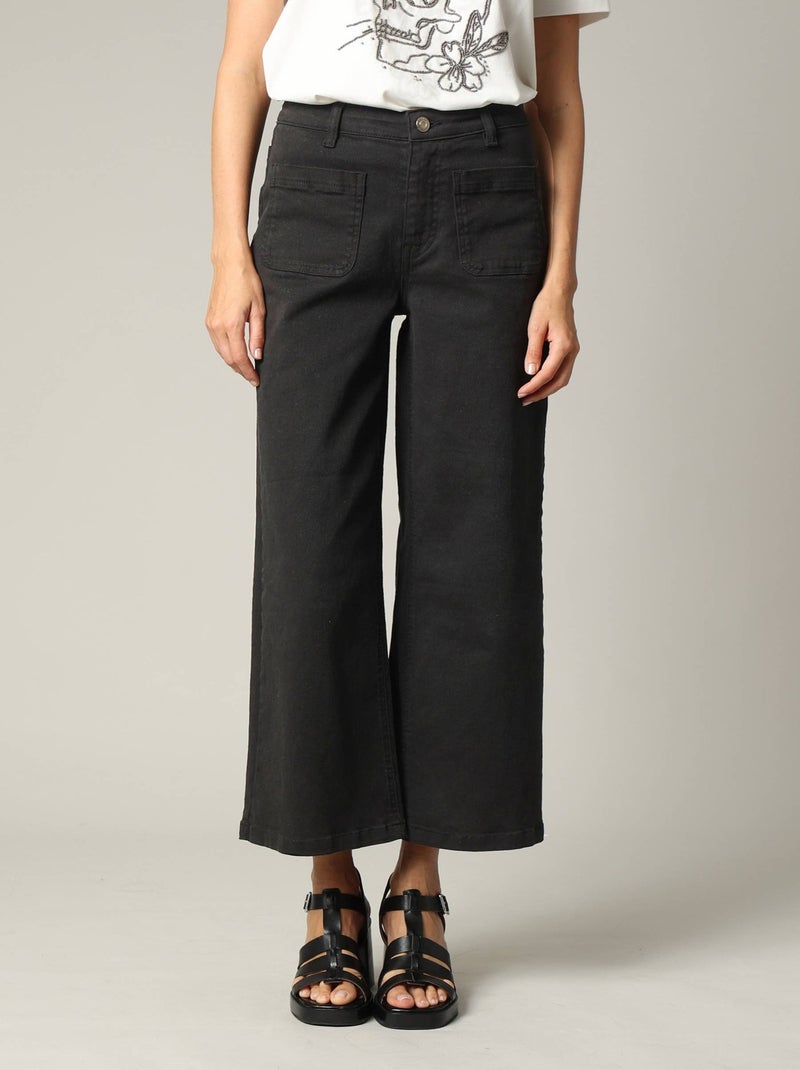 Jean taille haute coupe large en denim noir 'Deeluxe' Noir - Kiabi