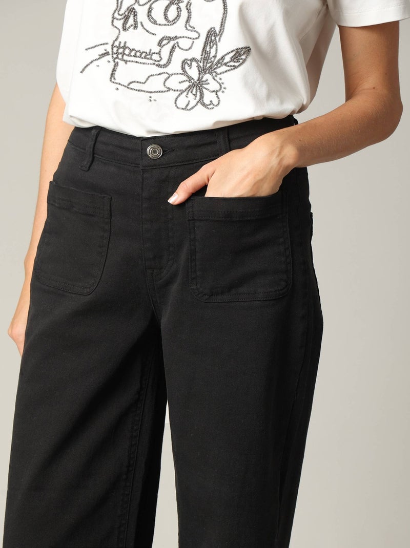 Jean taille haute coupe large en denim noir 'Deeluxe' Noir - Kiabi