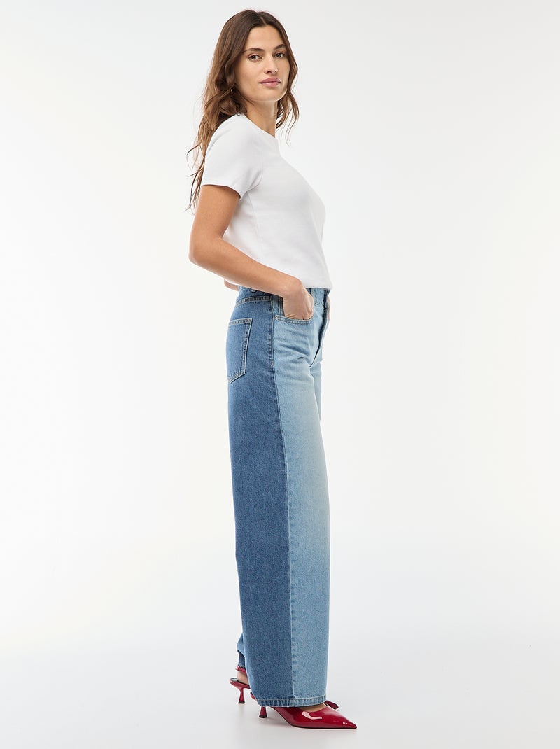 Jean taille haute wide leg bicolore Bleu - Kiabi