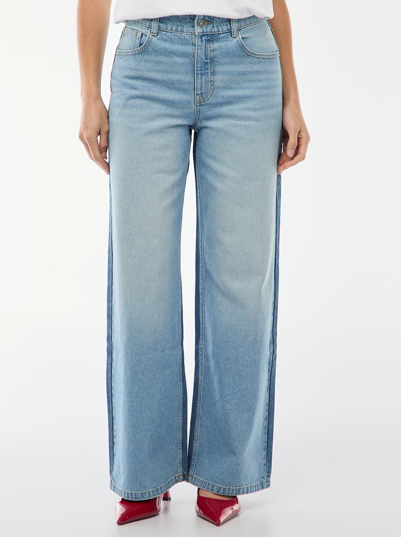 Jean taille haute wide leg bicolore Bleu - Kiabi