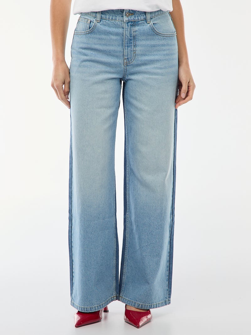 Jean taille haute wide leg bicolore Bleu - Kiabi