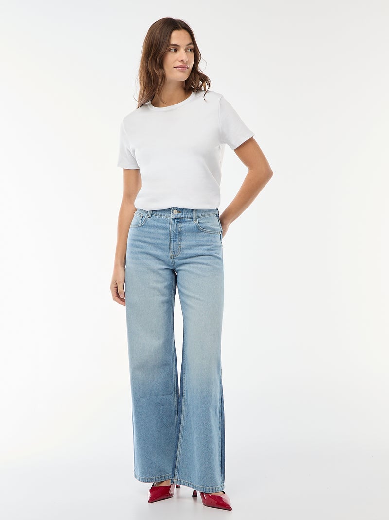 Jean taille haute wide leg bicolore Bleu - Kiabi