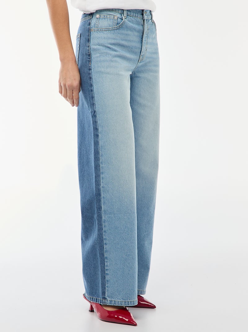 Jean taille haute wide leg bicolore Bleu - Kiabi