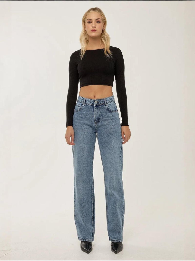 Jean taille moyenne à jambe droite hiccup Bleu - Kiabi
