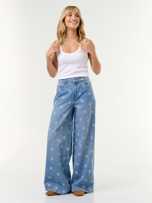 Jean wid leg taille haute à pois - Kiabi