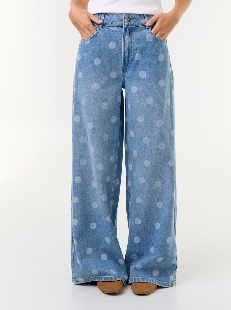 Jean wid leg taille haute à pois Bleu - Kiabi