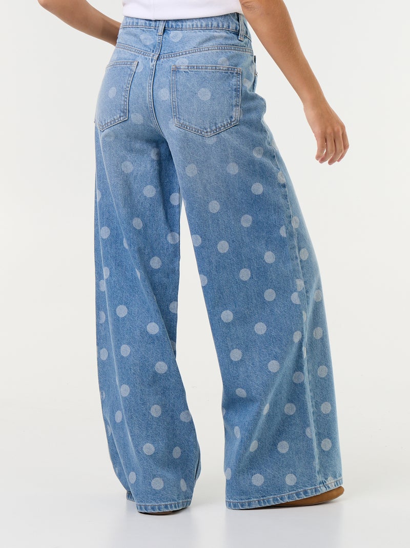 Jean wid leg taille haute à pois Bleu - Kiabi