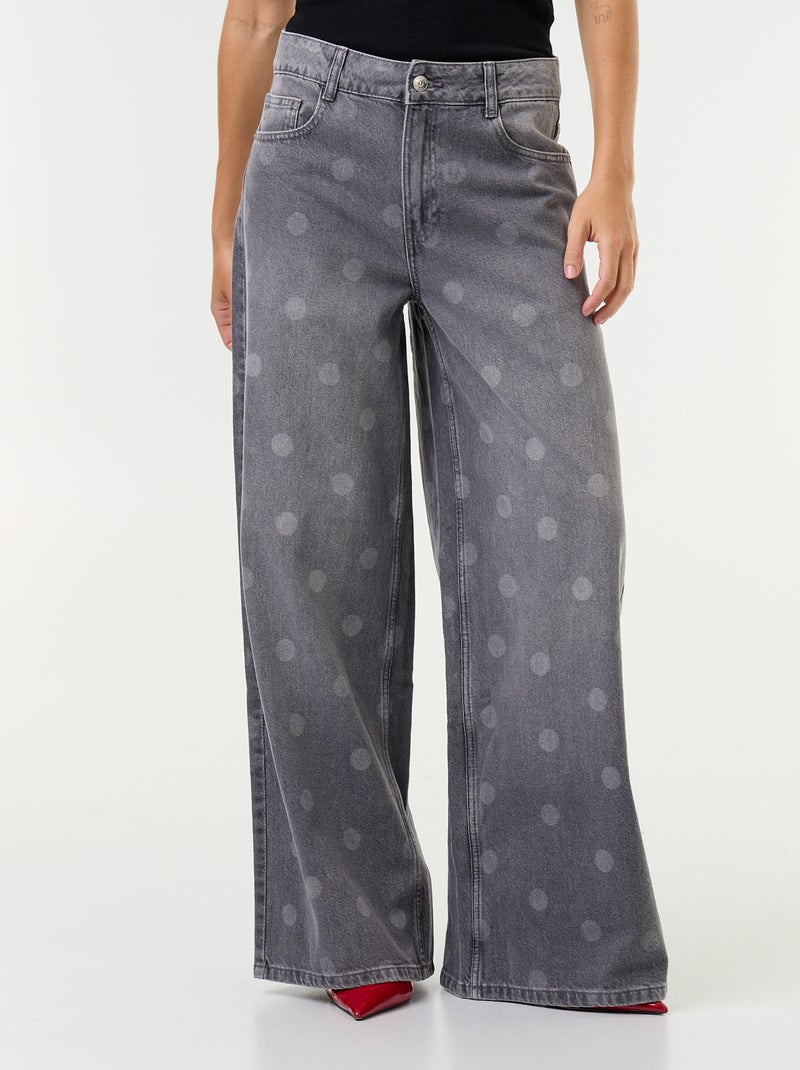 Jean wid leg taille haute à pois Gris - Kiabi