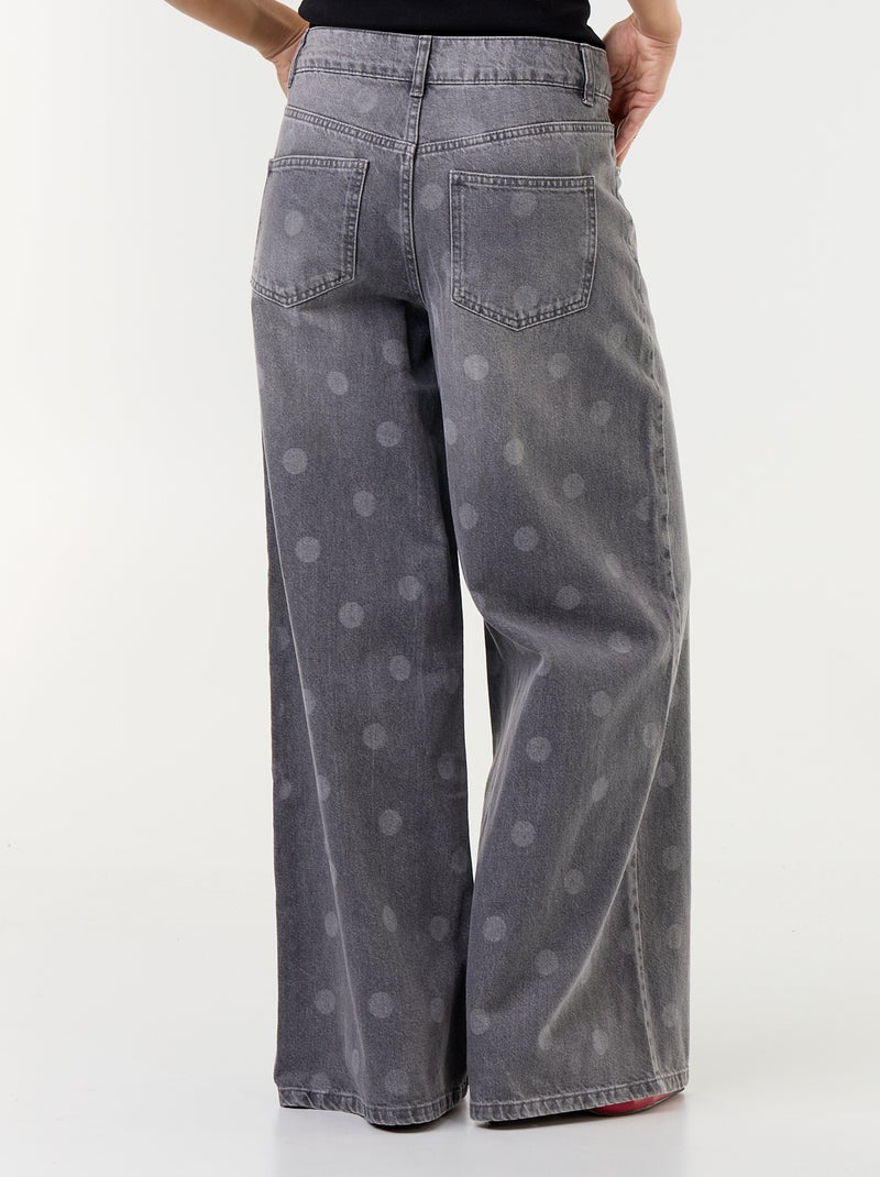 Jean wid leg taille haute à pois Gris - Kiabi